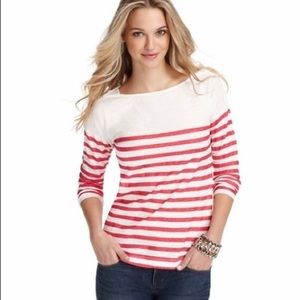 LOFT Red Glitter Stripe Boatneck Top